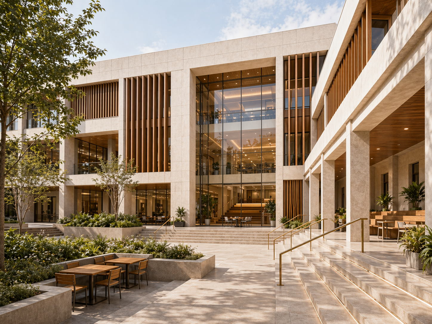 Institutional building with naturally lit courtyard and learning verandahs